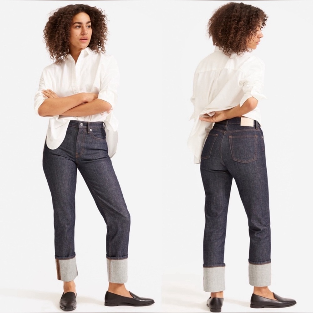 Everlane The High Rise Straight Jean 26 Regular Dark Rinse Cuff‎ NWT